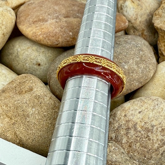 Red Jade Ruyi Knot Band Ring 18K Vermeil Over Sterling Silver Size 8 NWT - Picture 14 of 17